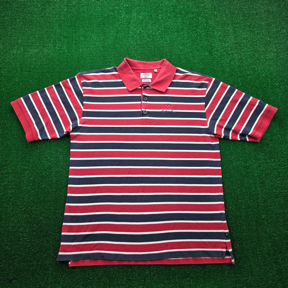 Callaway Golf Sport Buffalo Run Striped Polo Shirt Mens‎ XL Red Blue Embroidered